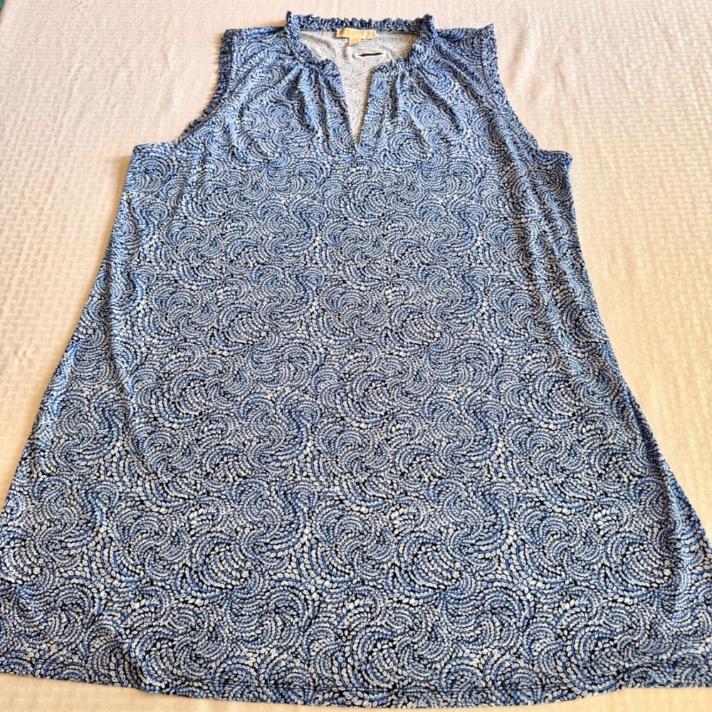 Michael Michael Kors Blue White Paisley Ruffle V-Neck Shift Dress Plus Size 3X